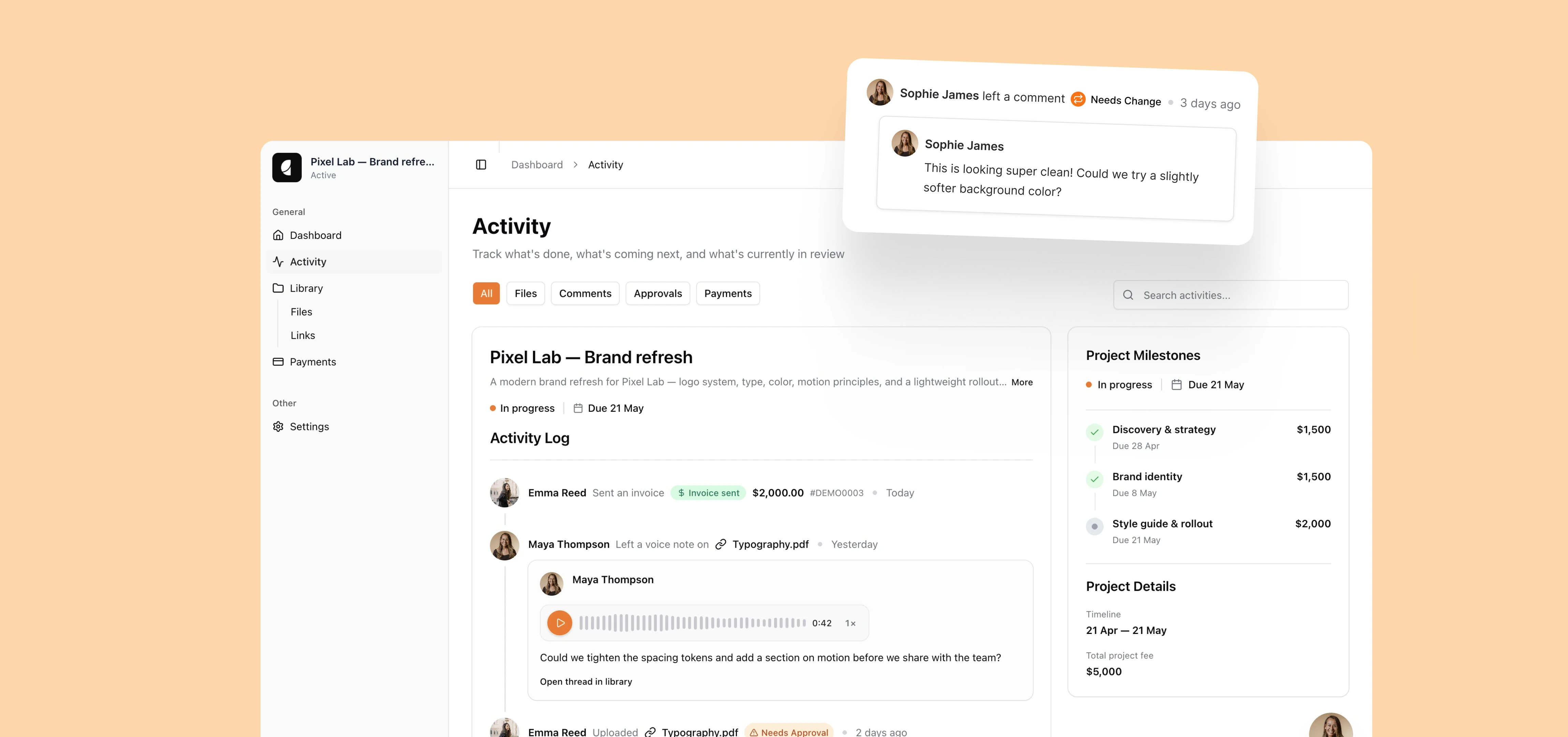 Project activity timeline